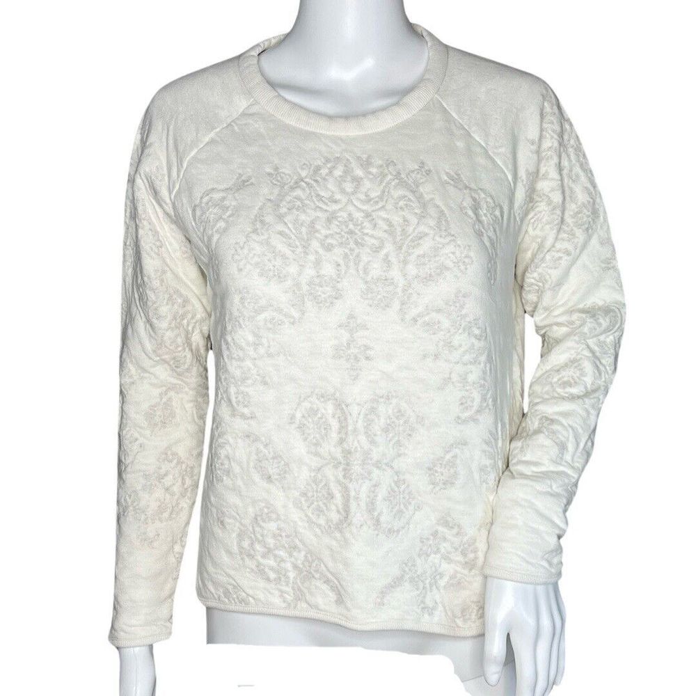 Lou & Grey Sweatshirt Womens Small White Gray Baroque Print‎ Thick Casual Lounge
